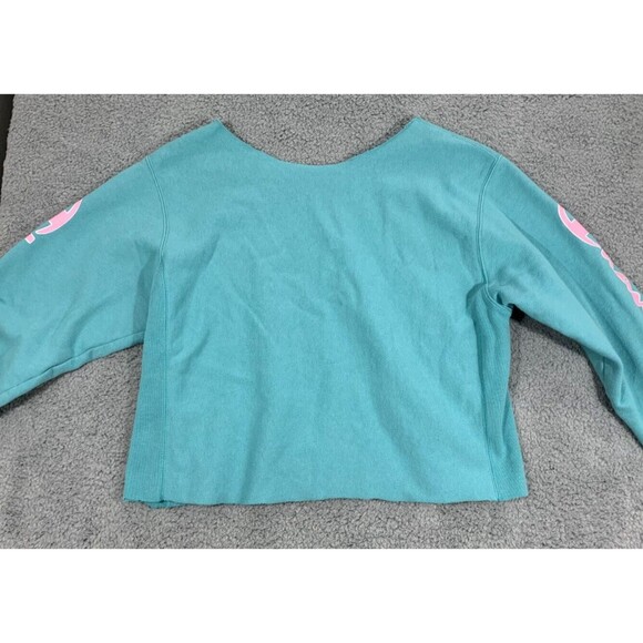 Champion Cropped Long Sleeve Pull-over Sweater Blue Pink White Sporty Preppy - Picture 3 of 16